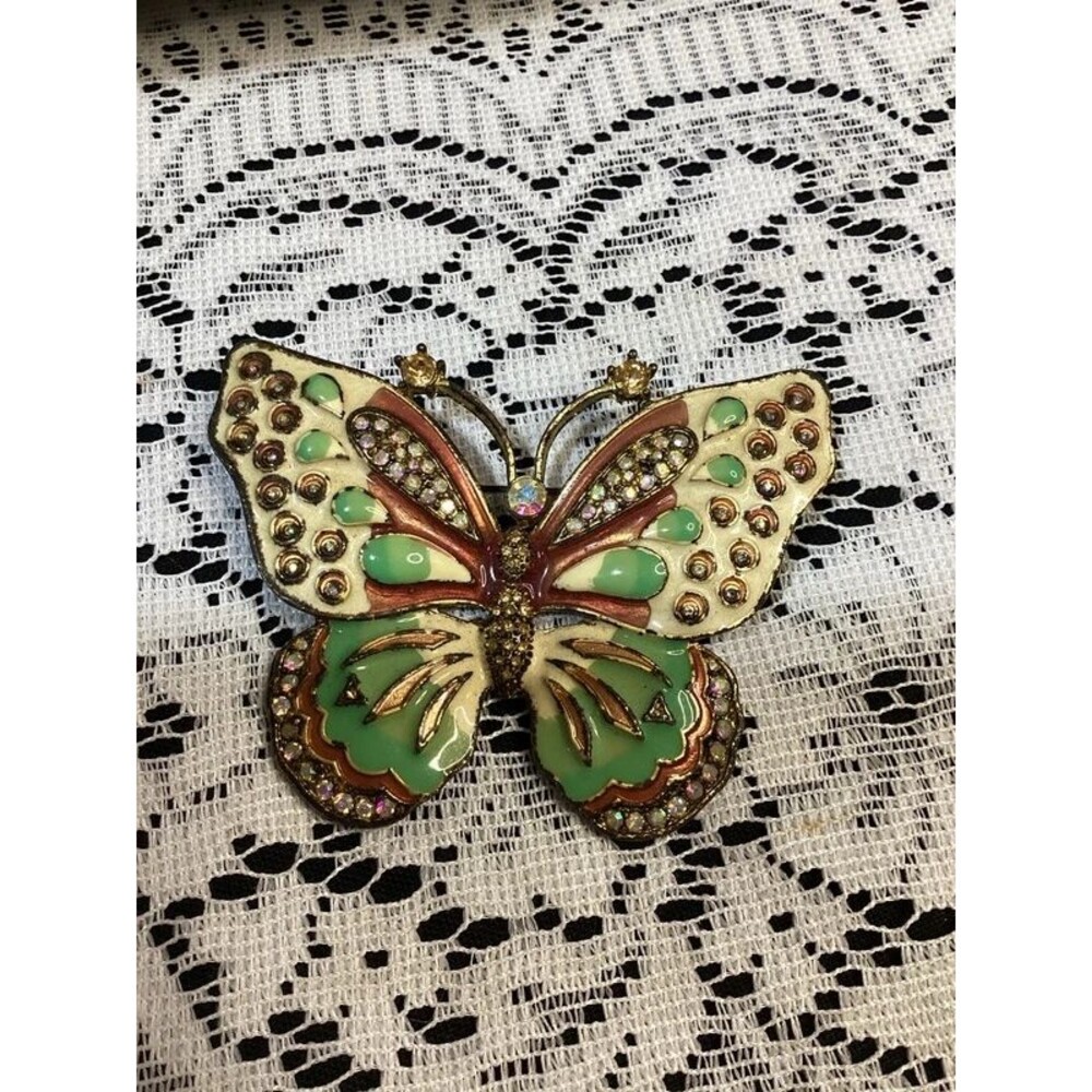 Kenneth Jay Lane (KJL) Large Enamel Butterfly Brooch Pin with Rhinestones